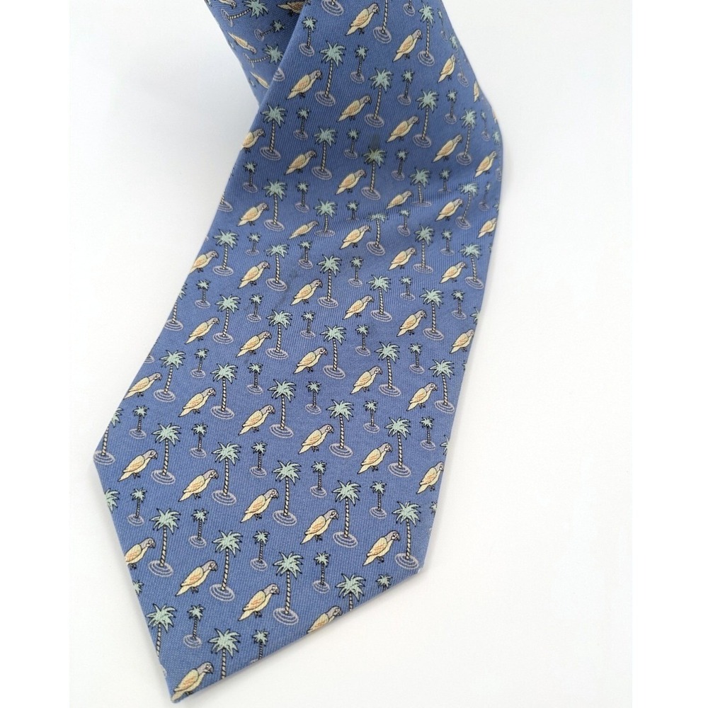 Vineyard Vines Men Blue Silk Tie Parrot Palm Tree Tropical Prep Novelty Necktie